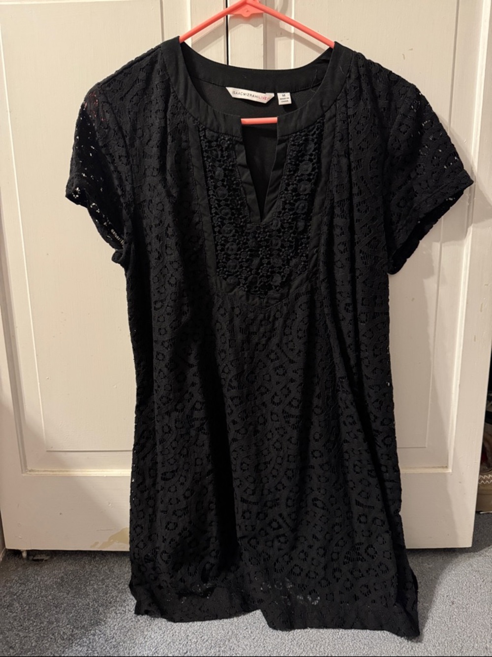 Black Eyelet Short-Sleeve Tunic Top